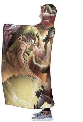 Image of Anime Attack On Titan Hooded Blanket - Fleece Flannel Wearable Super Soft Blanket