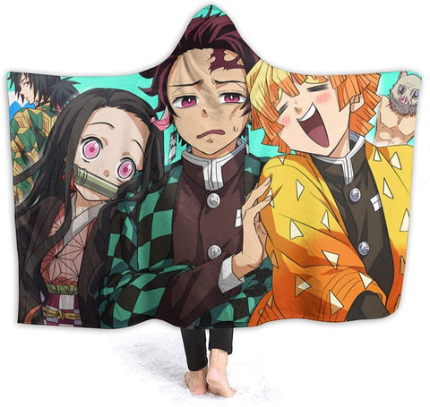 Image of Anime Demon Slayer Fleece Flannel Hooded Blankets