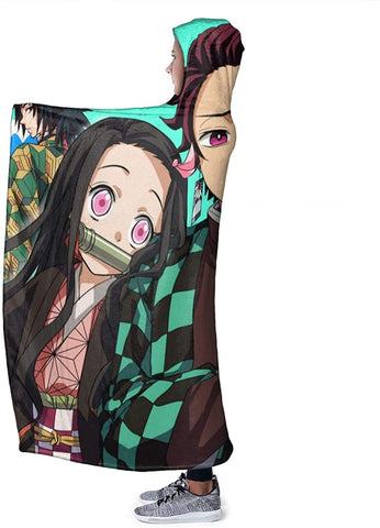 Image of Anime Demon Slayer Fleece Flannel Hooded Blankets