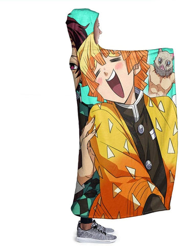 Image of Anime Demon Slayer Fleece Flannel Hooded Blankets