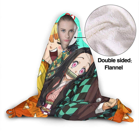 Image of Anime Demon Slayer Fleece Flannel Hooded Blankets