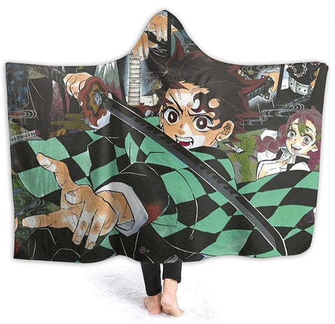 Image of Anime Demon Slayer Fleece Blanket - Flannel Hooded Blanket