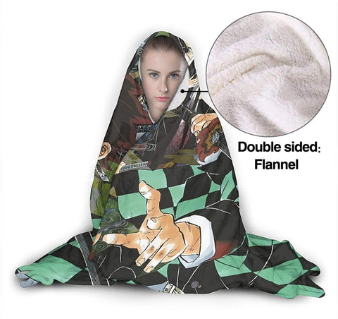 Image of Anime Demon Slayer Fleece Blanket - Flannel Hooded Blanket