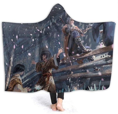 Image of Anime Demon Slayer Fleece Flannel Hooded Blankets