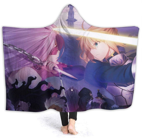 Image of Fatezero Throw Hooded Blanket - Anime Wearable Soft Printed Blanket