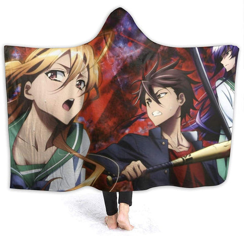 Image of Highschool of the Dead Flannel Blanket - Throw Warm Fleece Hooded Blanket