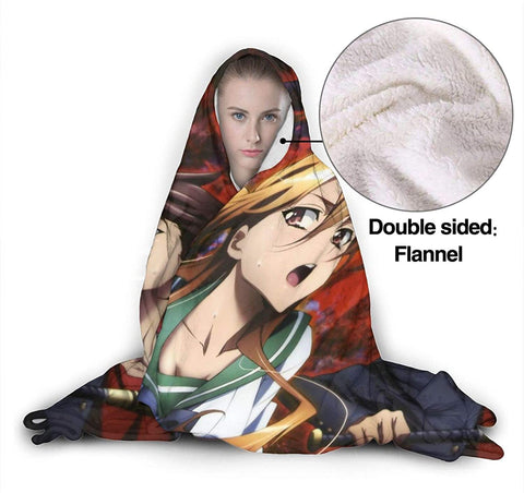 Image of Highschool of the Dead Flannel Blanket - Throw Warm Fleece Hooded Blanket