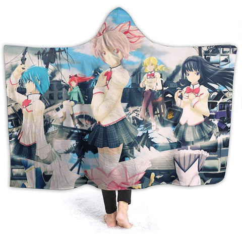 Image of Puella Magi Madoka Magica Printed Hooded Blanket - Anime Nap Throw Printed Blanket