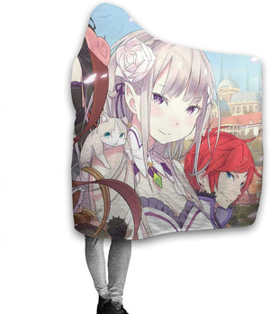 Anime Re Zero Fleece Flannel Hooded Blanket