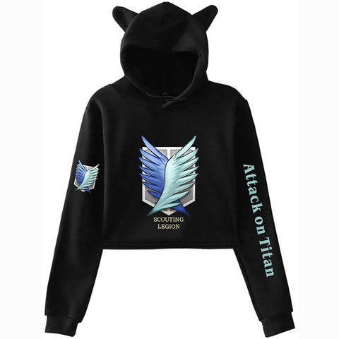 Image of New Attack on Titan Crop Top Hoodie Sweatshirt Women Teen Girls Streetwear Manga Cosplay Cat Ear Cropped Hoodies Top