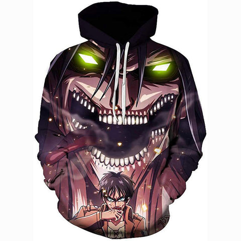 Image of Attack on Titan Hoodie 3D Print Manga Anime Pullover Hoodie Sweatshirt with Front Pocket