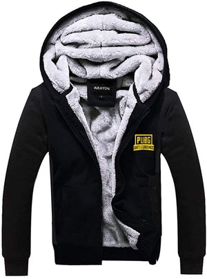 PUBG Thicken Hooded Coat - 3D Print Game Black Zipper Jacket with Pockets for Winter
