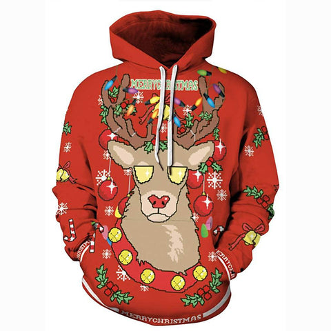 Image of Christmas Hoodies - Funny Red Reindeer 3D Print Pullover Hoodie