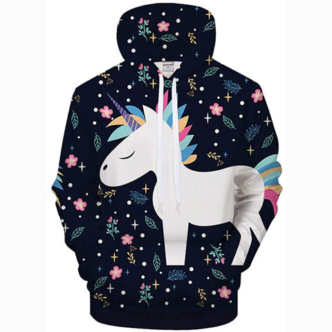 Image of Unicorn 3D Print Realistic Pullover Hoodie Hooded Sweatshirt