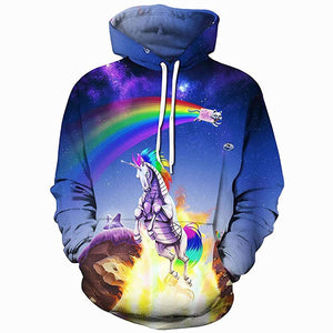 Unicorn Rainbow 3D Print Realistic Pullover Hoodie Hooded Sweatshirt