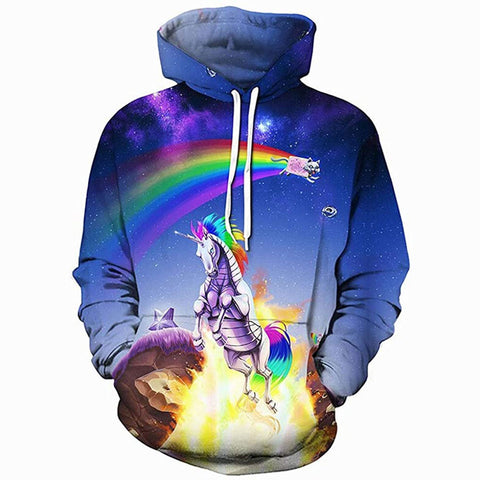 Image of Unicorn Rainbow 3D Print Realistic Pullover Hoodie Hooded Sweatshirt