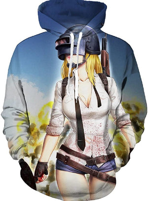 PUBG Hoodies - 3D Print Game Playerunknown's Battlegrounds Blue Pullover with Pockets