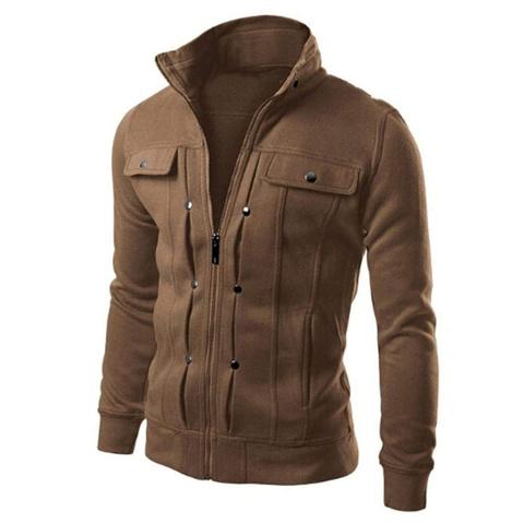 Image of Solid Color Coats - Zip Up Casual Winter Cotton Military Fleece Coat