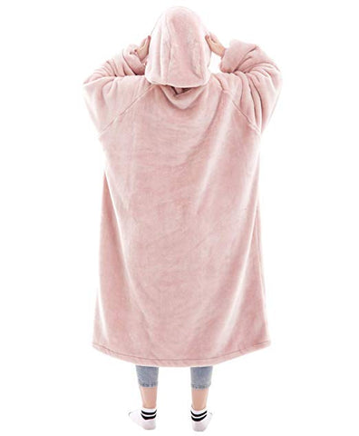 Image of His-and-Hers Sleeves-Cute Long Flannel Plush Wearable Hooded Blanket