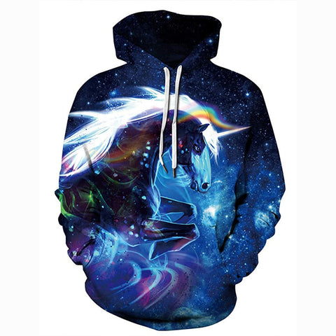 Image of 3D Print Realistic Galaxy Unicorn Pullover Hoodie Hooded Sweatshirt