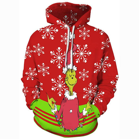 Image of Christmas Hoodies - Funny Snowflake Red Cartoon Grinch 3D Print Pullover Hoodie