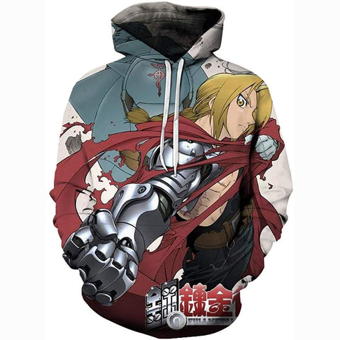 Image of Fullmetal Alchemist Hoodies 3D Printed Pullovers Casual Pouch Pocket Drawstring Hoodies