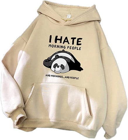 Image of Women's Juniors Cute Panda Hooded Sweatshirts Funny I Hate Morning People Long Sleeve Hoodie Pullover Tops