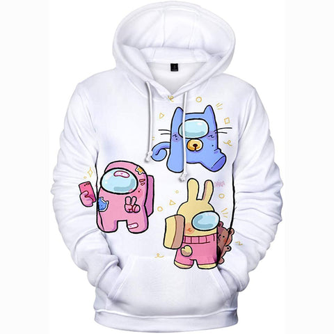 Image of Video Game Among Us Hoodie - 3D Print Cute White Drawstring Pullover Hoodie