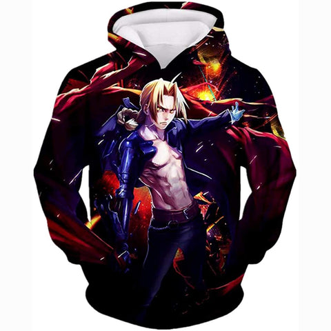 Image of Fullmetal Alchemist Hoodies 3D Printed Pullovers Casual Pouch Pocket Drawstring Hoodies