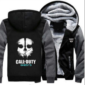 Call of Duty Fleece Coat - Men's Full Zipper Call of Duty Series Ghost Fleeced Black Jacket