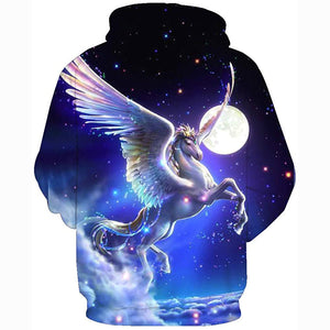 3D Print Galaxy Unicorn Moon Realistic Pullover Hoodie Hooded Sweatshirt