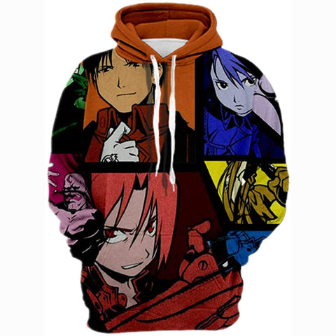 Image of Fullmetal Alchemist Hoodies 3D Printed Pullovers Casual Pouch Pocket Drawstring Hoodies