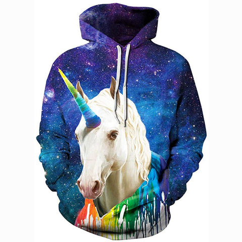 Image of Galaxy Rainbow Unicorn 3D Print Realistic Pullover Hoodie Hooded Sweatshirt