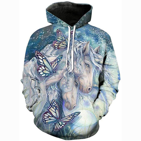 Image of Butterfly Unicorn 3D Print Realistic Pullover Hoodie Hooded Sweatshirt