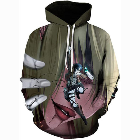 Image of Attack on Titan Hoodie 3D Print Manga Anime Pullover Hoodie Sweatshirt with Front Pocket