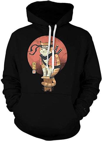 Image of Unisex Funny Ninja Cat Graphic Casual Hooded Sweatshirts
