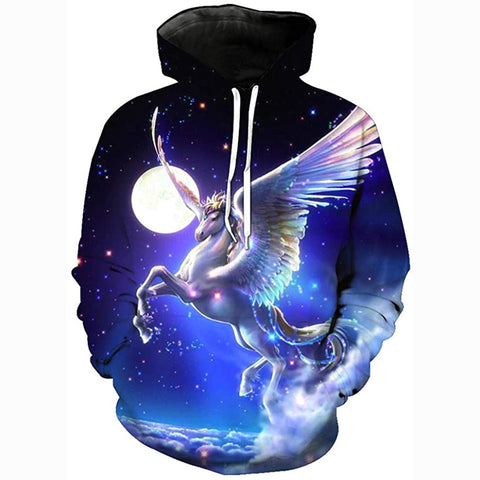 Image of 3D Print Galaxy Unicorn Moon Realistic Pullover Hoodie Hooded Sweatshirt