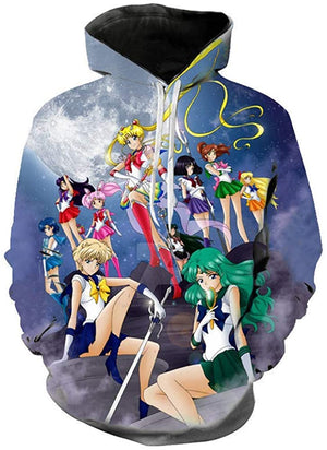 Anime Sailor Moon Hoodie - Sailor Family 3D Print Pullover Hoodie