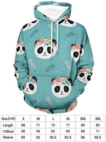 Image of Unisex 3D Cute Panda Heads With Flower Crown Hoodie Pullover Long Sleeve Hooded Sweatshirts with Big Pockets