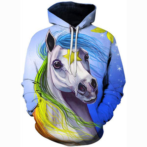 Colorful Unicorn 3D Print Realistic Pullover Hoodie Hooded Sweatshirt
