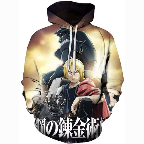 Image of Fullmetal Alchemist Hoodies 3D Printed Pullovers Casual Pouch Pocket Drawstring Hoodies