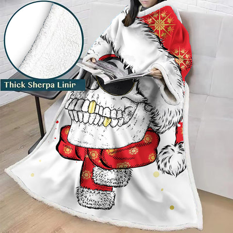 Image of 3D Digital Printed Blanket With Sleeves-Horror Skull Blanket Robe