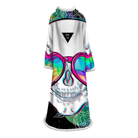 Image of 3D Digital Printed Blanket With Sleeves-Horror Skull Blanket Robe