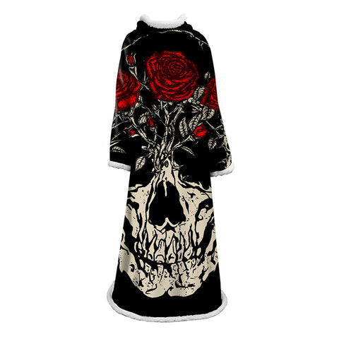 Image of 3D Digital Printed Blanket With Sleeves-Horror Skull Blanket Robe