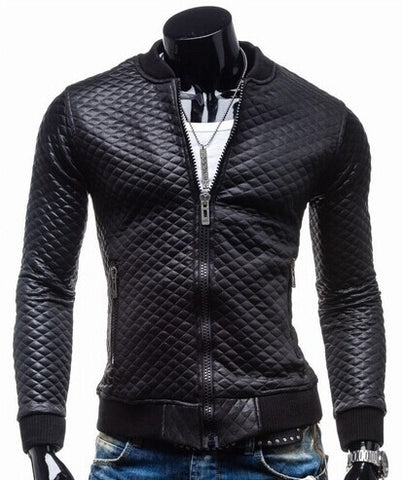 Image of Solid Color Jackets- Zip Up Lingge Collar Black Genuine Leather Jacket