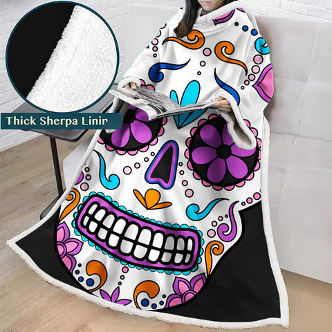 Image of 3D Digital Printed Blanket With Sleeves-Horror Skull Blanket Robe