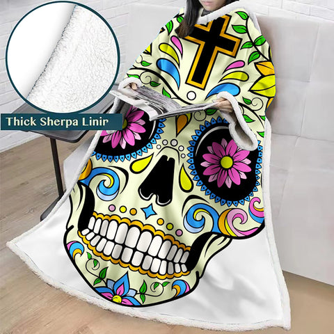 Image of 3D Digital Printed Blanket With Sleeves-Horror Skull Blanket Robe