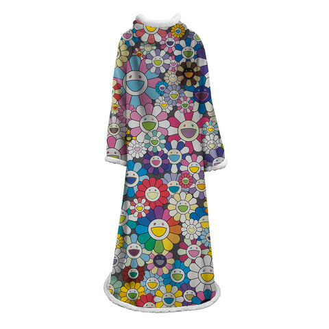 Image of 3D Digital Flower Printed Blanket With Sleeves-Cute Cartoon Blanket Robe