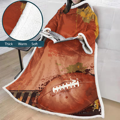 Image of Rugby 3D Digital Printed Blanket With Sleeves-Sports Blanket Robe