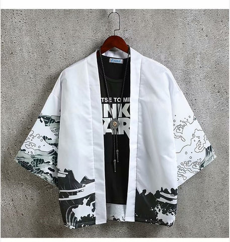 Image of Men Summer Loose Cotton Japanese Style Harajuku Kimono Jacket